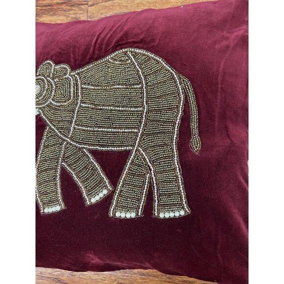 Decorative Embellished Pillow 18 X 18 In Burgundy Velvet Beads & Rhinestone - Picture 5 of 5